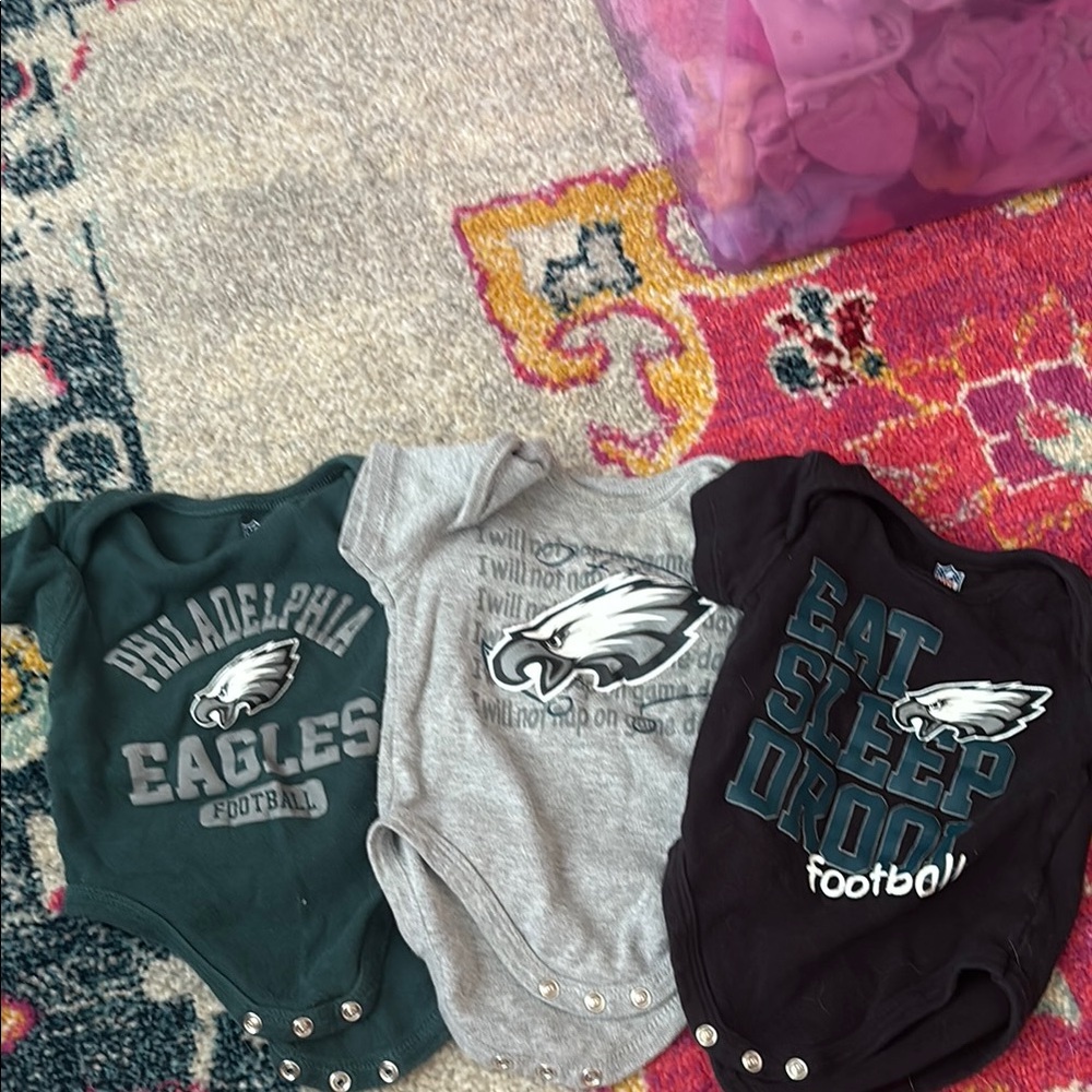 NFL Eagles Baby Bodysuit Trio - Dark Green, Gray, Black